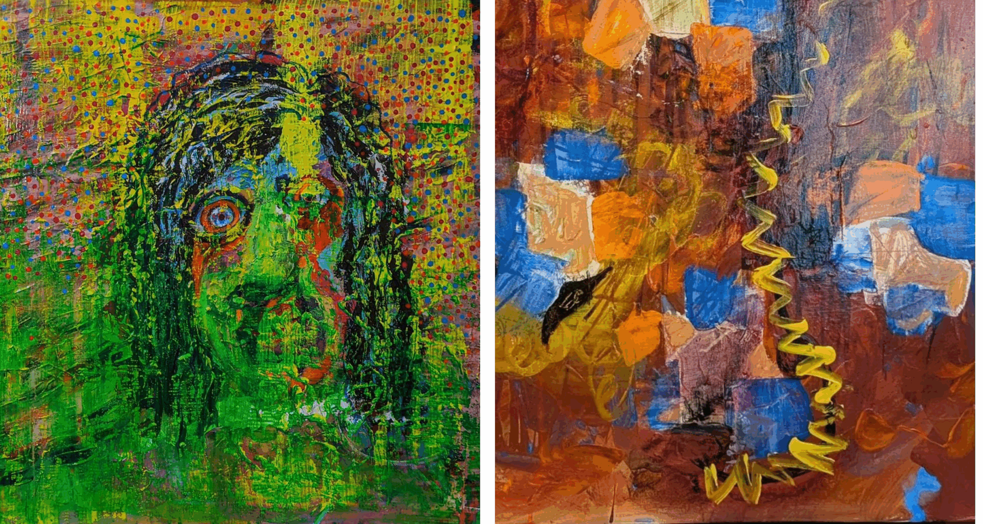 Abstract colorful paintings with vivid textures.