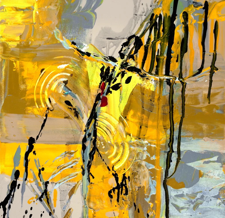 Abstract figure with vibrant yellow background.